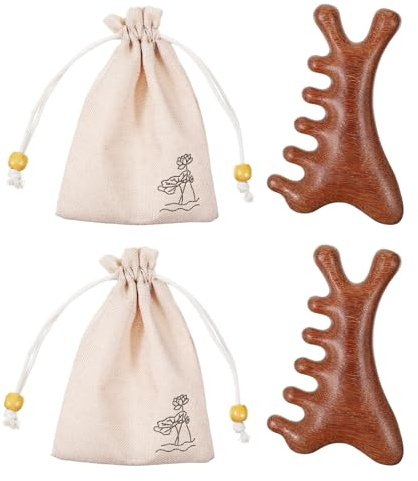 YBEATY 2 Pcs Wooden Scalp Massager Sandalwood Scalp Massager Comb Handmade with Storage Bag for Gua Sha Head Legs Neck Face Care Shoulder Foot Stress Relax Women Men Hair Growth