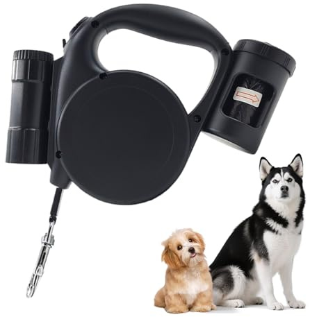 Huehkir Hundeleinen Mit Kotbeutelhalter,5 M Automatische Teleskop Multifunktion Zubehör | Führleinen Für Gassi Gehen | Für Laufen Wandern Reisen Wohnung Haus Ausflug Joggen