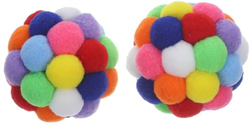 Mikikit 2 Stück Plüsch Katzenball mit Glöckchen Interaktives Katzenspielzeug zur Selbstbeschäftigung Langlebiger Kauspielzeugball für Kätzchen und Katzen