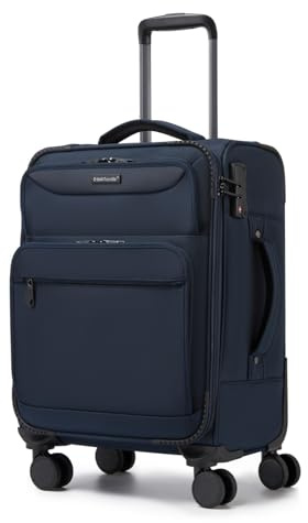 British Traveller Handgepäck Koffer Stoff für Kurzreisen, Business Reisen, Leichter 41L Weichgepäckkoffer mit Laptop-Fach, 4 Rollen Koffer Trolley mit TSA Schloss, 57.5x37x25.5 cm (Blau)