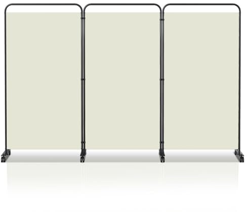 Hebitod Paravent rumsavdelare vikbar fristående skiljevägg på hjul, omklädningsskydd, rumsseparator, 3 delar, 263 x 180 cm, fristående rumsavdelare för kontor, sovrum – beige