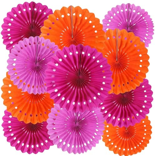 We Moment Zone 12 Stück Rosa Orange Papier Fächer Deko,Papierfächer Hängend Girlande Rosa Orange Party Deko Set für Hochzeit Geburtstag Baby Shower Party Backdrop