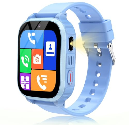 GPS Montre Connectée Enfant Téléphone, IP68 Étanche, 4G Appel SOS Vidéo WiFi GPS, Mode Classe, Réveil, Calculatrice, Réponse Automatique, Verrouillage par Mot de Passe, Cadeau Enfant de Noël (Bleu)