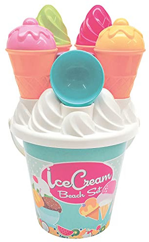 Simba Eimergarnitur EIS – Strandspielzeug für Kinder, 14-teiliges Sandspiel-Set mit Eimer, Gießkanne, Förmchen, Schaufel und Rechen, Zubehör für Strand und Sandkasten, 17 cm