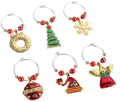 BESTOYARD 6 Stück Weihnachten Glasmarkierer Glasmarker Glasmarkierung Weinglasmarkierer Getränk Marker Ringe Markierung für Weihnachtsdeko Tischdeko Party Deko