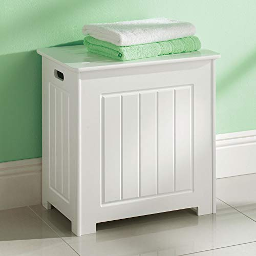 SmashingDealsDirect Wooden Bathroom Laundry Cabinet Chest Basket Storage Laundry Bin (White)