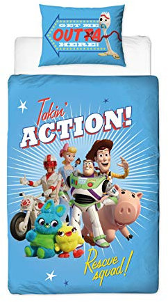 Official Toy Story 4 Single Duvet Cover Rescue Design | Reversible Two Sided Bedding Duvet Cover Featuring Woody & Buzz Lightyear With Matching Pillow Case