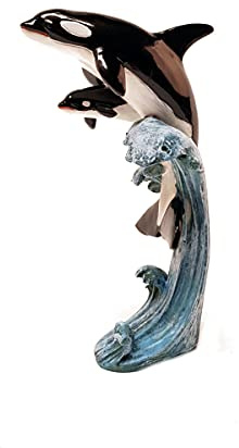 H.Originals Statue de killerwal, en polystone (résistant à la Pluie et au Gel, Hauteur 19 cm, Noir, Bleu et Blanc, Article de décoration pour la Maison et Le Jardin