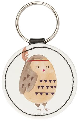 Mr. & Mrs. Panda Rund Schlüsselanhänger Eule Federschmuck - Geschenk, Glücksbringer, Owl, Taschenanhänger, Waldtiere, Schutzengel, Reisespruch, Eule