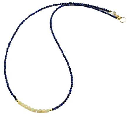 Lapis Lazuli Kette mit Welo Opal Edelstein Collier mit 925 Silber vergoldet
