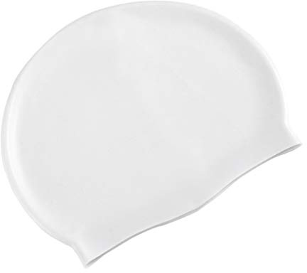 CLISPEED Cuffia da Nuoto in Silicone per Capelli Lunghi a Cupola Impermeabile Elastica Con Protezione per Le Orecchie - Donna Uomo Nuoto Pratica Sport Cappello da Surf Bianco