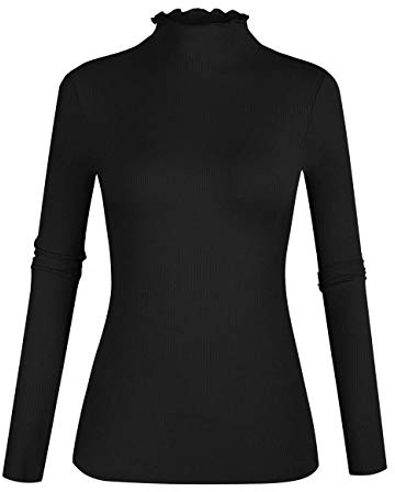 Ribbed Long Sleeve Shirt Womens Black Lightweight T-Shirt Basic Layer Tops L