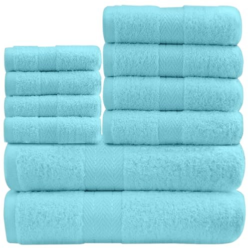 GC GAVENO CAVAILIA Soft Towels - 10 Piece Bathroom Towels Bale Set - Premium Quality Water Absorbent Towel, 4 Face 4 Hand 2 Bath Towel, 450 GSM Washable Towels Set, Aqua