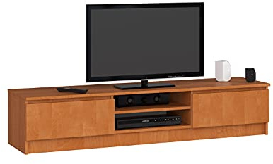 AKORD Low Board K-160 | TV-Shrank mit EIN offenes Regalfach | Fernsehkommode 2 Ablagen mit Klapptüren Links und rechts | H33 x B160 x T40 cm | Gewicht 30 kg | Farbe Erle