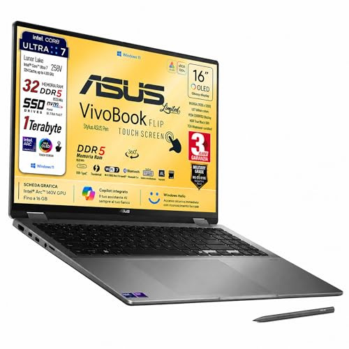 ASUS Vivobook 16 FLIP, U7 258V, DDR5 32Gb, OLED Touchscreen 16 WUXGA FHD+