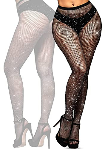 YOGINGO Socks Fishnet Tights with Drill Mesh Diamond Stockings Fashion Leggings Pantyhose for Women (Black)