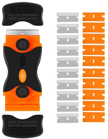 Razor Blade Scraper, 2-in-1 Double Edged Razorblade Scraper Tool with 20Pcs Razor Blades, Multi-Purpose Paint Cleaning Razor Scraper for Glass, Decals, Stickers, Labels, Caulk, Adhesive, Paint Removal