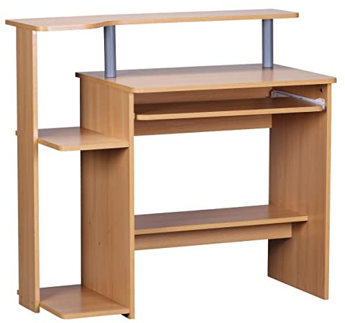 Computertisch WL1.163 Buche 94x90,5x48,5 cm Laptop Tisch Modern mit Tastaturauszug | PC-Tisch mit Drucker-Ablage platzsparend | Schreibtisch für kleine Räume mit Ablage | Laptoptisch Klein