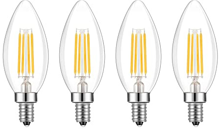 Lamsky E14 Base LED Filament Candle Shape Light Bulb,E14 European Base Bulb,Neutral White 4000K 400LM 40W Equivalent,C35 Clear Glass Torpedo Shape Bullet Top,No-Dimmable (4-Pack)