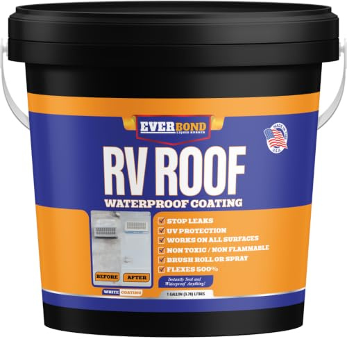 RV Roof Coating - Liquid Rubber RV Roof Sealant for Camper Roofs, Trailers, Motorhomes, and Metal Buildings - Roof Cooling White 1 Gallon
