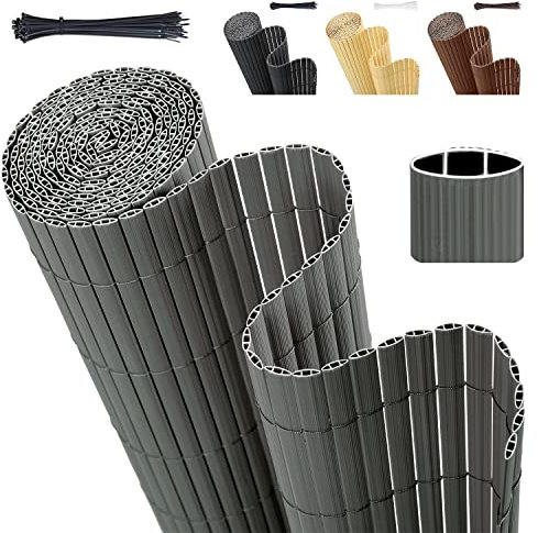 Sekey Brise Vue Balcon, Canisse PVC avec Serre-Câbles, Solide Opaque Imperméable Brise-Vue Jardin Clôture, Facile à Poser, 90 x 500 cm, Gris