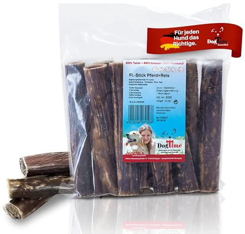 Dog Time Tiernahrung Fleischstick mit Reis & Pferd Geschmack 10er 290g getrocknet I Hundeleckerli fürs Hundetraining oder für unterwegs I Hunde Leckerlis ohne Zucker