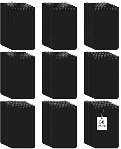Nuanchu Bloc de notas de espiral de 3 x 5 pulgadas, 60 hojas, mini bloc de notas en espiral con encuadernación superior, blocs de notas para casa, oficina, escuela (negro, 50 unidades)