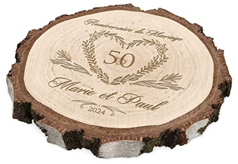 Maverton Rondin bois personnalisable, Tranche de Bois Naturel avec Gravure | Avec Gravure pour Couple, Cadeau Couple, anniversaire de mariage, Noce de Bois, decoration en bois, Cadeau Noel, Cœur