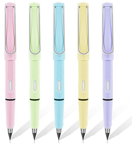 TIESOME 5 Pièces Crayon à l'infini Crayon à l'infini, Crayons à papier sans encre, éternels avec gomme, écriture illimitée, Crayon à papier infini réutilisable, Crayons à papier non taillants
