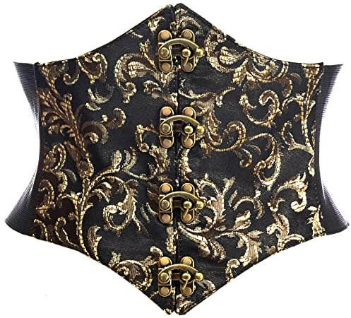 Daisy corsets Damen Lavish Schwarz/Gold Swirl Brokat Gürtel Cincher W/Schnallen Korsett, Medium