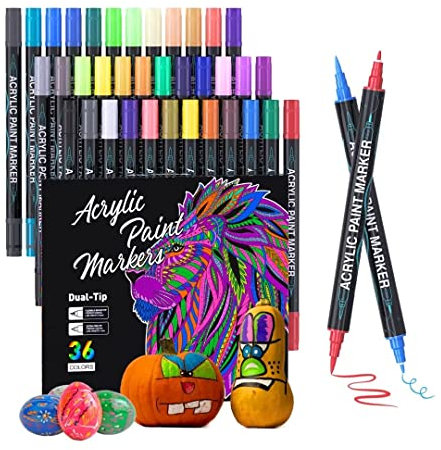 TrendGate 36 Farben Acrylstifte für Steine Wasserfest, Doppelspitzen Stifte Steine Bemalen Wasserfest, Acrylstifte für Holz, Leinwand, Glas, Papier, Keramik, Ostereier, Deko, DIY Fotoalben, usw.