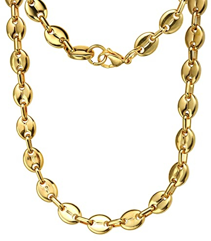 HIJONES Edelstahl Kaffeebohnen Kette Halskette Herren Damen Chunky Hip Hop Gold Halskette 11mm breit 70cm