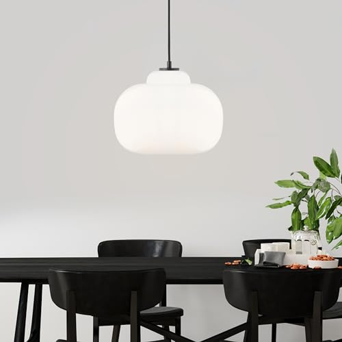 Lightbox dimmbare Hängelampe mit weißem Glas-Schirm | max. 1,29 m Höhe, Ø | dimmbare Retro Hängelampe mit weißem Glas-Schirm - höhenverstellbare elegante Pendelleuchte mit kürzbarem Kabel - max. 1,29