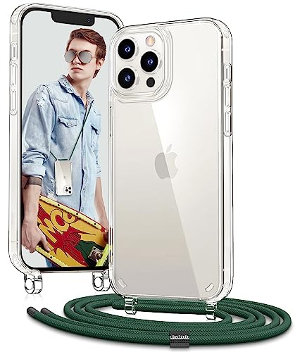 Vaykwo Handykette für iPhone 12 Pro Max Hülle mit Band, Grün | Necklace Handyhülle, Transparente Case zum Umhängen, Verstellbar und Abnehmbar