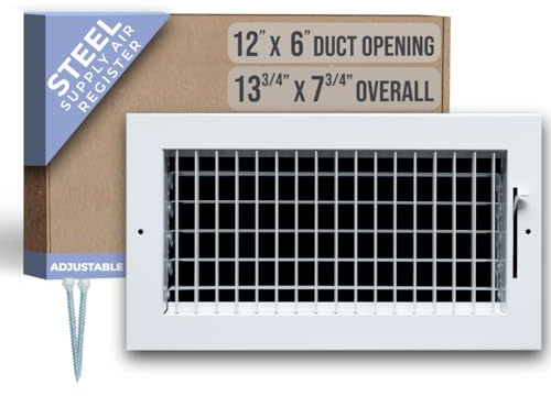 Fits 12x6 Duct Opening Steel Adjustable Air Supply Grille by Handua | Register Vent Cover Grill for Sidewall and Ceiling | White | Outer Dimensions: 13.75 X 7.75