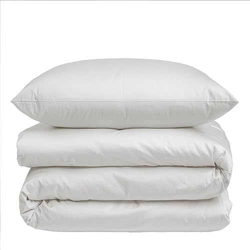 Nordic Paradise - Housse de Couette de Luxe en Satin de Coton 140x220 cm + 2 Taies d'oreiller 60x60 cm - Set de Linge de lit avec Fermeture Éclair Fine - Couleur Blanc Perle