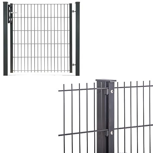 Doppelstabmattenzaun mit Tor | 656 Anthrazit | Pfosten mit Leiste | Gartentor Tor | Stabmattenzaun | 163 cm-37.5