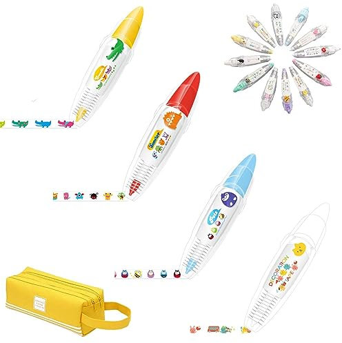 Gienslru Penna decorativa tipo stampa animali carini fai-da-te, penna nastro decorazione pizzo fai-da-te, DIY Cute Animals Press Type Decorative Pen, DIY Lace Decoration Tape Pen (A)