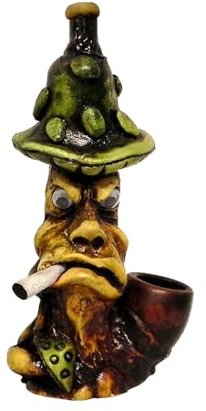 Smoking Mushroom Man Figurine - Handmade Amanita Art Nature Trippy Natural Coconut Bowl Gifts for Smokers
