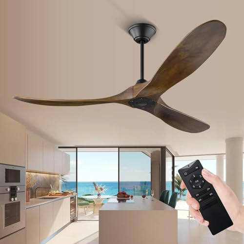 Deckenventilator im Freien ohne Licht, Deckenventilator Leise mit Fernbedienung, Moderner Deckenventilatoren Groß, Reversibler DC Motor, Deckenventilatoren für Niedrige Räume Terrassenüberdachung