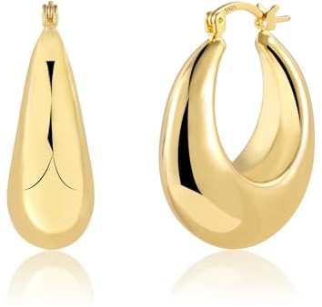 ALEXCRAFT 14K Vergoldet Ohrringe Dick Leicht Groß Klobig Creolen für Damen | Hypoallergen Silber 925 Ohrringe Chunky Dick Leicht Groß Klobig Creolen Kleine Huggie Oval Creolen für Damen Frauen Freundin