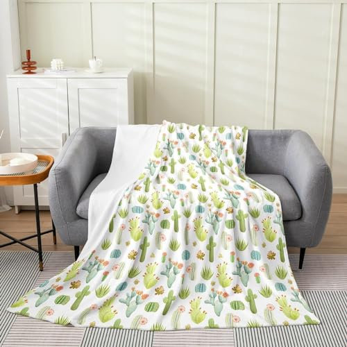 Kuscheldecke Flauschig 100x135 Kaktus 3D Decke Cartoon-Pflanzen Flanell Fleecedecke Weich und Warme Wohndecken Kuscheldecken Sofa Bett Überwurfdecke Sofadecke Couch Blanket Y2759