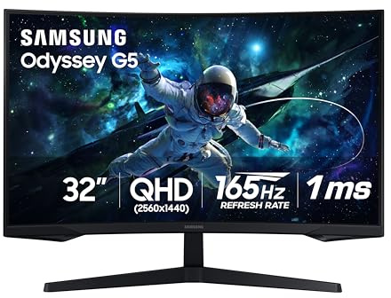 SAMSUNG 32 Odyssey G55C Series QHD 1000R Curved Gaming Monitor, 1ms(MPRT), HDR10, 165Hz, AMD Radeon FreeSync, Eye Care, Glare Free, Sharp Resolution LS32CG550ENXZA