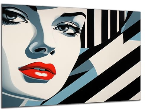 DARO Design - Wand-Bild 6mm HDF 70x50 cm Pop-Art schwarz weiß Lippen Frau - Wand-Deko Bilder Wohnzimmer