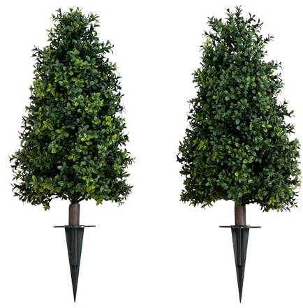 Nearly Natural 2.5ft. UV Resistant Artificial Boxwood Plant with Integrated Ground Stake (Indoor/Outdoor) - Set of 2