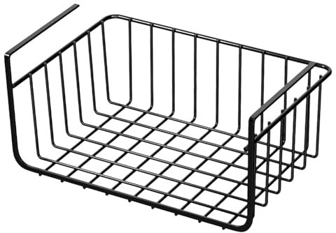 Folpus Under Shelf Storage Basket, Hängekorb Metallkorb unter Schrank hängenden Korb Organisator für Küche, Bad, Büro, Speisekammer, Schrank, Schwarz 32 x 22 cm