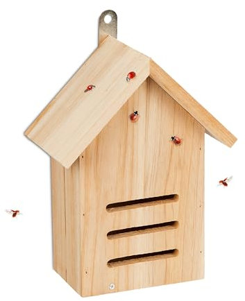 Relaxdays Marienkäferhaus, Marienkäferhotel Garten, zum Aufhängen, Holz, G, Natur