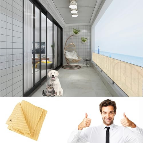 GAIFNAG Sichtschutz Zaunblende 120 x 400 cm Blickdichte Balkonbespannung, Balkonverkleidung Balkonabdeckung Uv-Schutz Ohne Bohren, Sichtschutz für Balkon Garten im Freien, Creme Farben