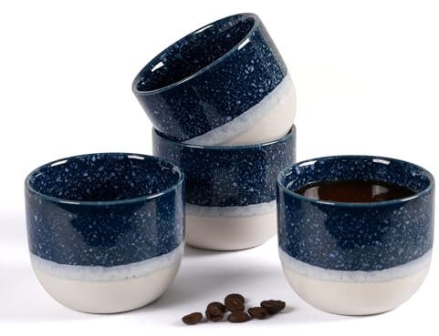 ZEBERBO Set of 4 Double Wall Ceramic Espresso Cups for Nespresso, Special Enamel Half-Café Coffee Cups for Machine (Blue)