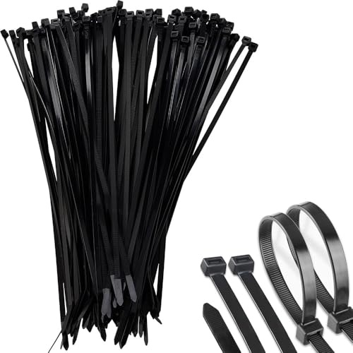100 PCS Cable Ties, 300mm x 3.6mm, 12 /30 cm Zip Ties, Tie Wraps for Home, Office, Garden, Multi-Purpose Plastic Tie Wraps, Secure Self-Locking Mechanism, for Garden and DIY- (Black or White)